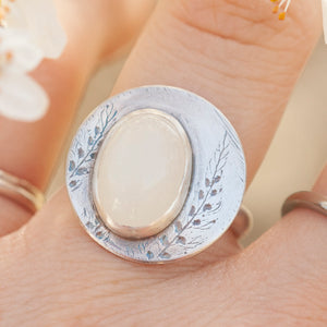 OOAK ring with plant imprint #1 • moonstone ~ size 55,25   (ready to ship)