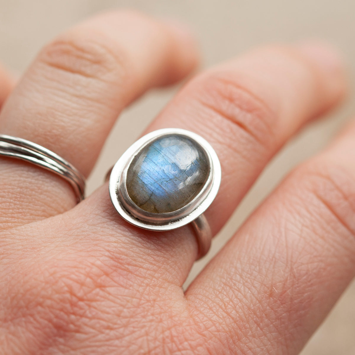 Anillo Sena con labradorita ~ talla 55   (listo para enviar)