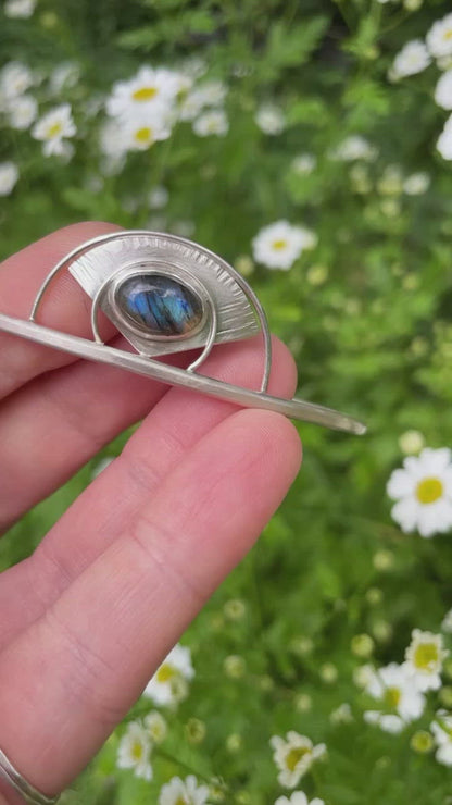Bracelet manchette en argent pièce unique avec labradorite (prêt à expédier)