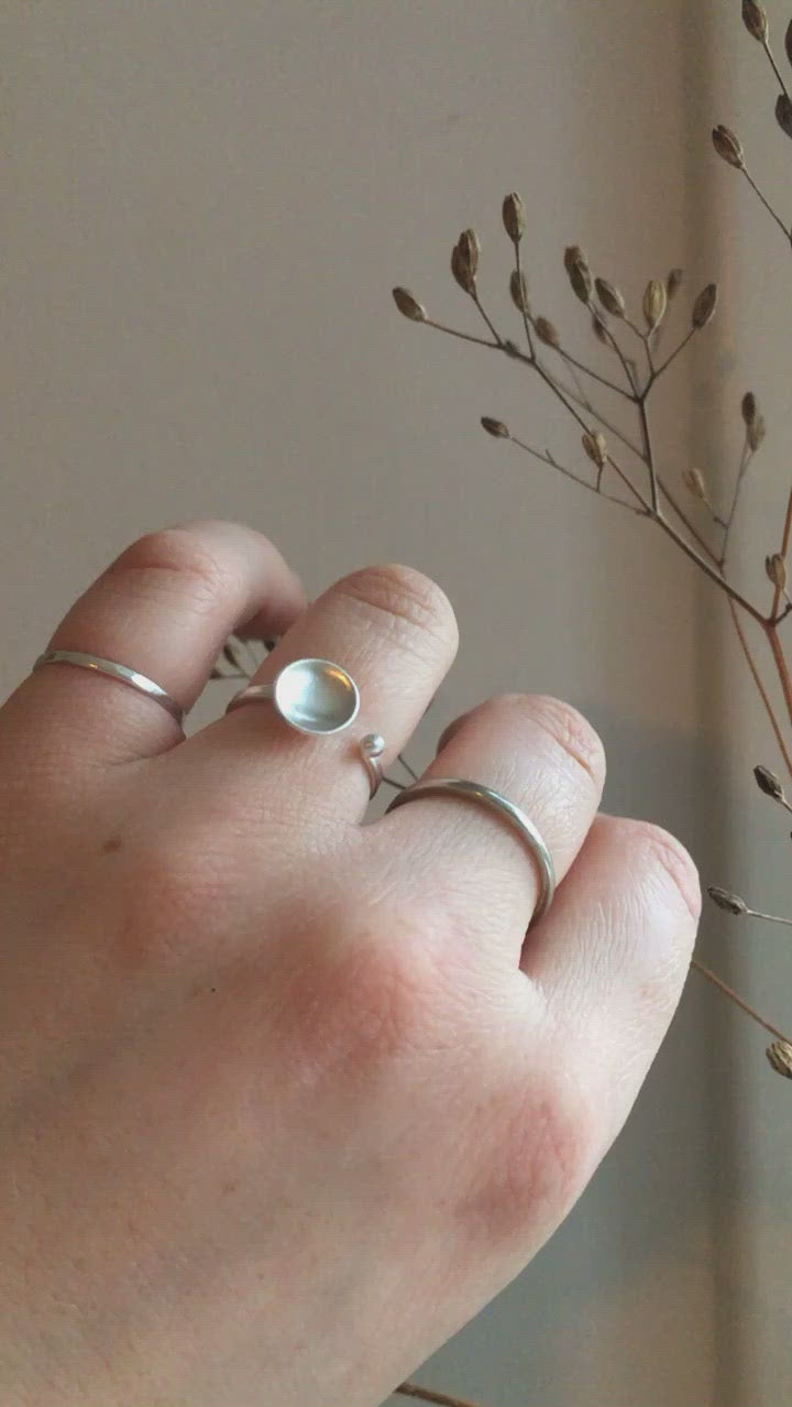 adjustable silver ring ~ bowl and dot    (made to order)