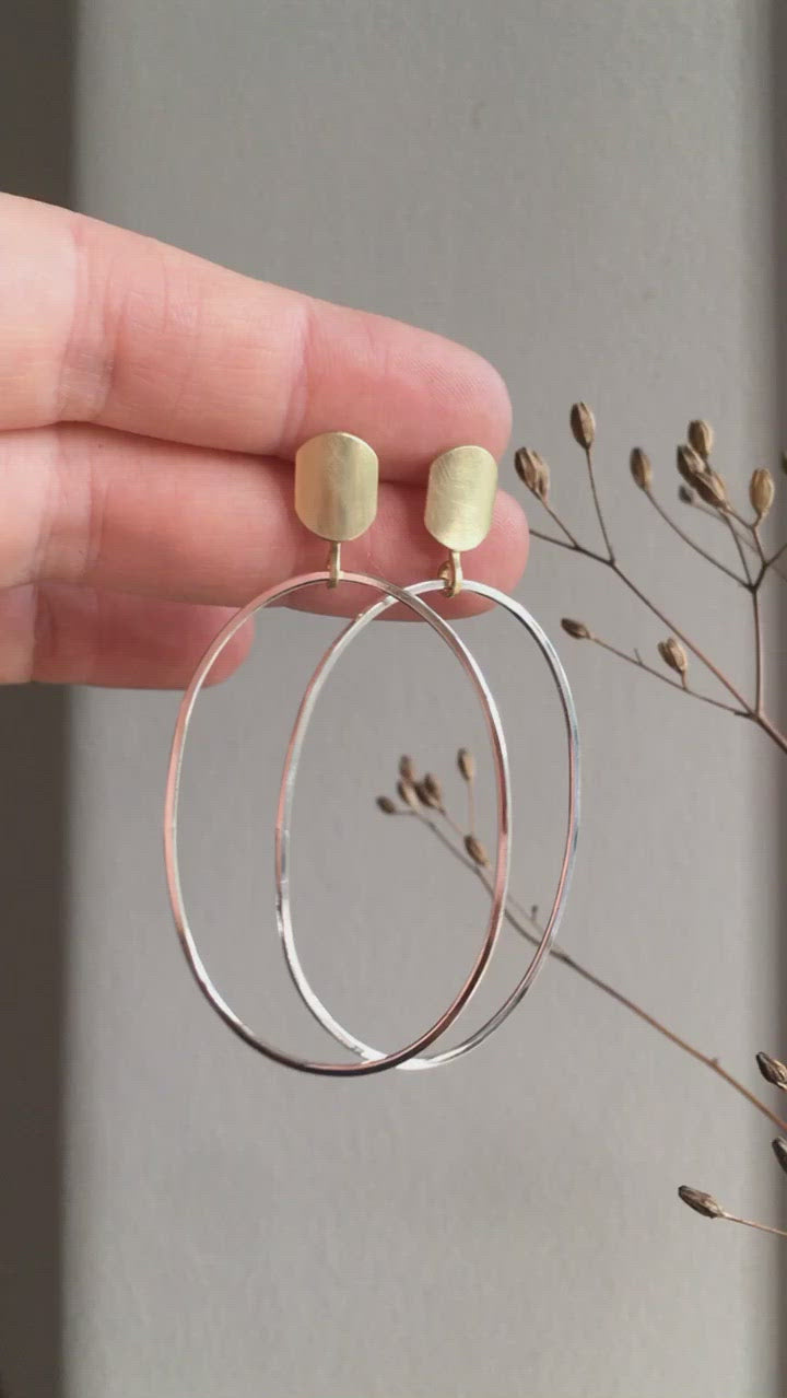 Silver hoops dangling with brass touch on the lobe  (made to order)