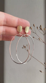 Load and play video in Gallery viewer, Silver hoops dangling with brass touch on the lobe  (made to order)
