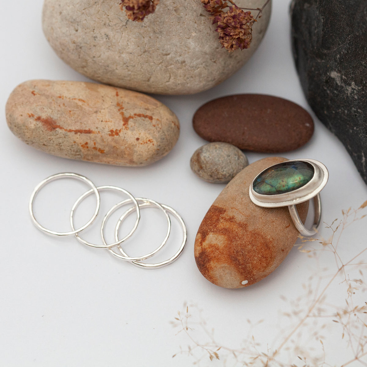 Stacking ring set with hammered finish ~ perfect to wear with a ring that feels a little too big  (made to order)