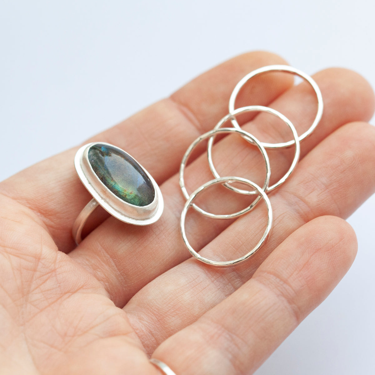 Stacking ring set with hammered finish ~ perfect to wear with a ring that feels a little too big  (made to order)