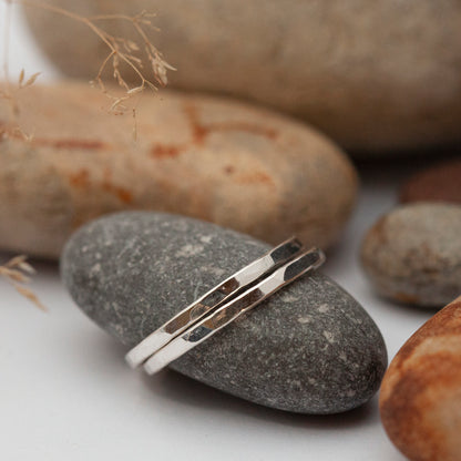 Stacking ring set with hammered finish ~ perfect to wear with a ring that feels a little too big  (made to order)