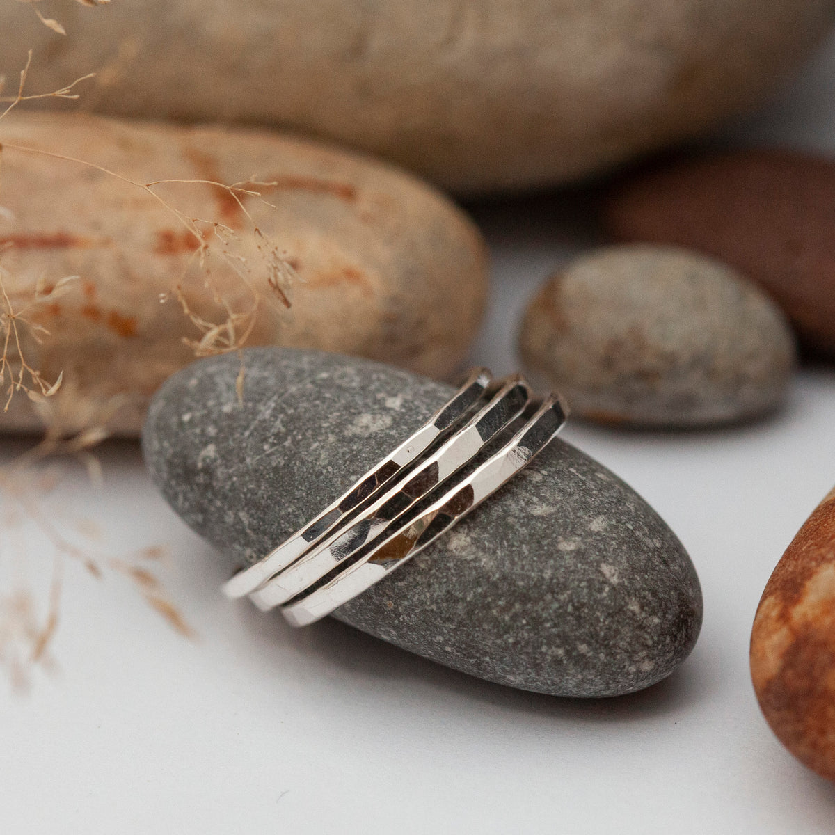Stacking ring set with hammered finish ~ perfect to wear with a ring that feels a little too big  (made to order)