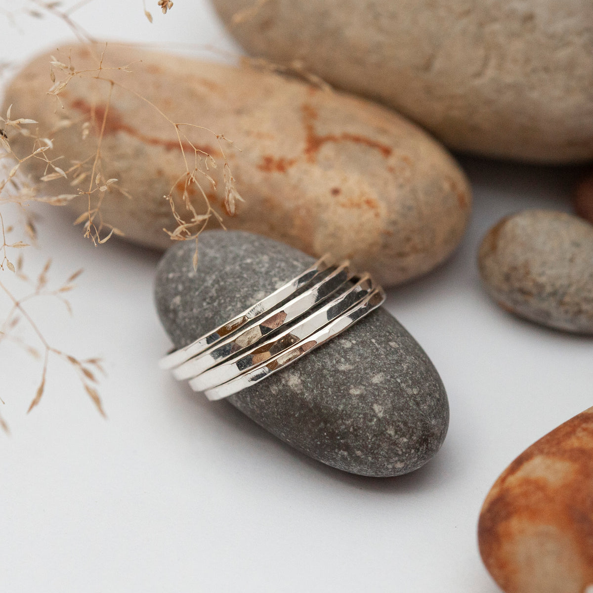 Stacking ring set with hammered finish ~ perfect to wear with a ring that feels a little too big  (made to order)