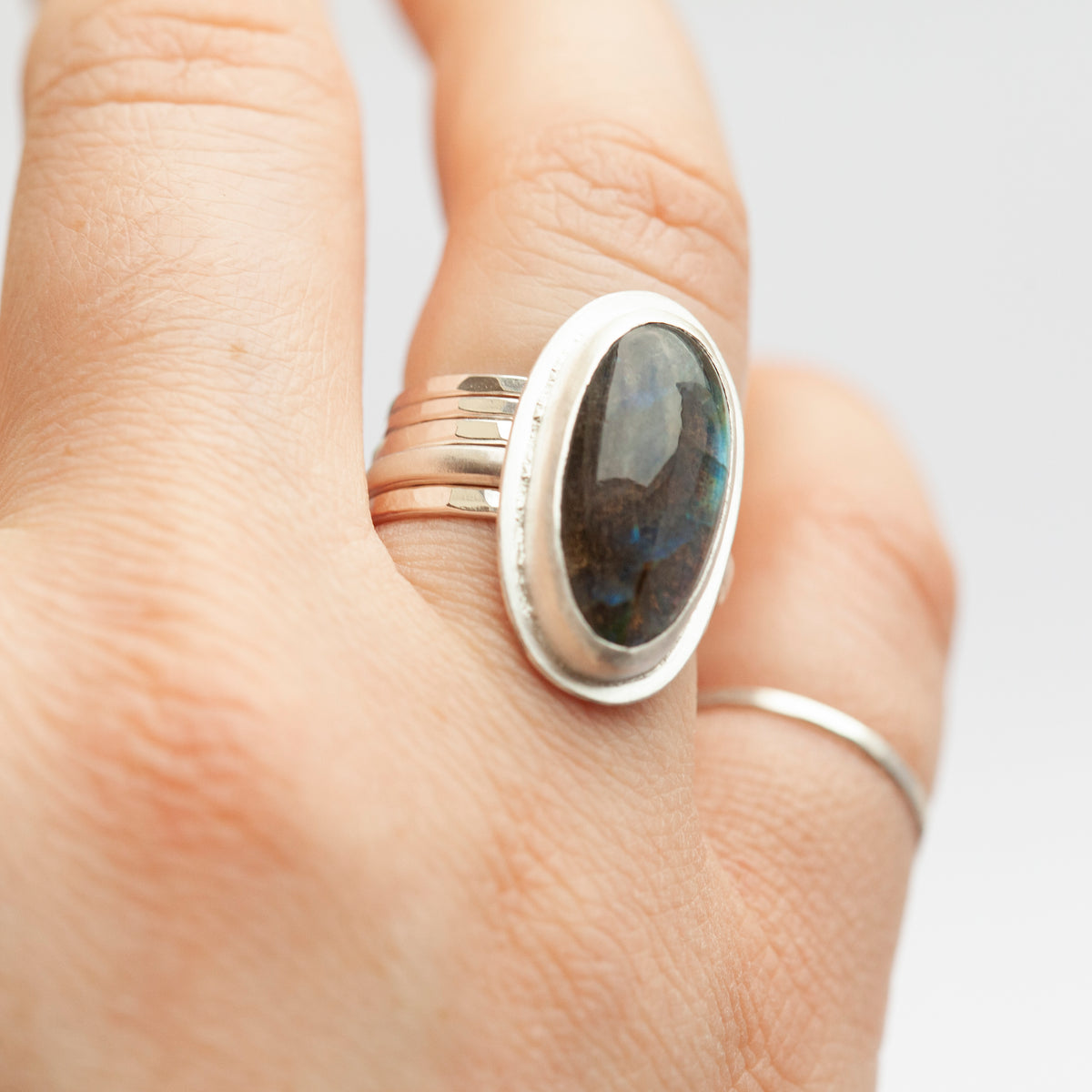 Stacking ring set with hammered finish ~ perfect to wear with a ring that feels a little too big  (made to order)