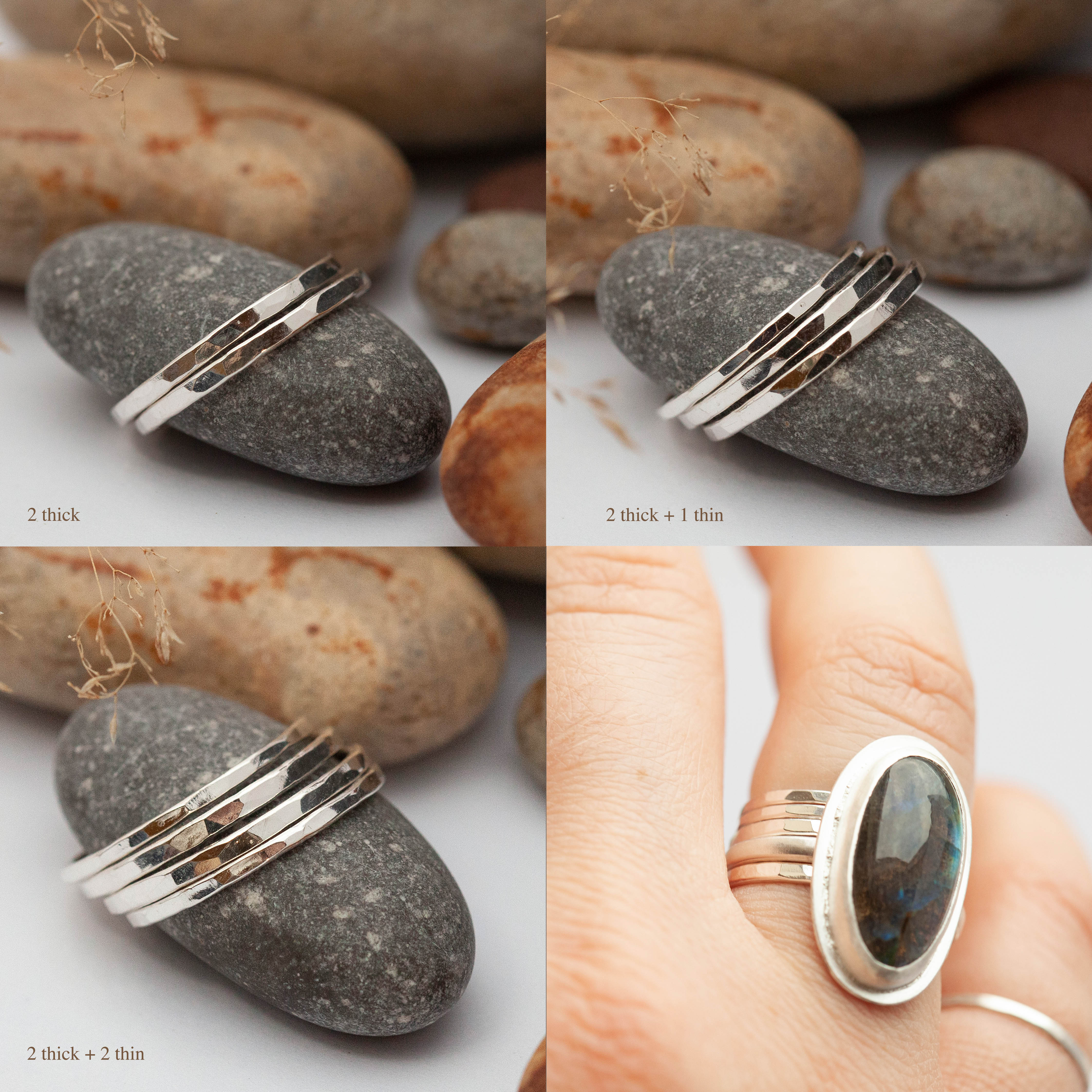 Stacking ring set with hammered finish ~ perfect to wear with a ring that feels a little too big  (made to order)