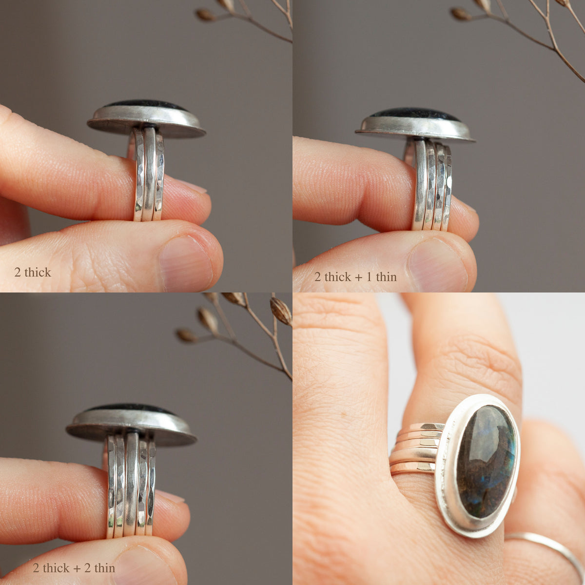 Stacking ring set with hammered finish ~ perfect to wear with a ring that feels a little too big  (made to order)