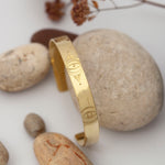 Load image into Gallery viewer, Wide brass cuff bracelet with ethnic patterns  (made to order)
