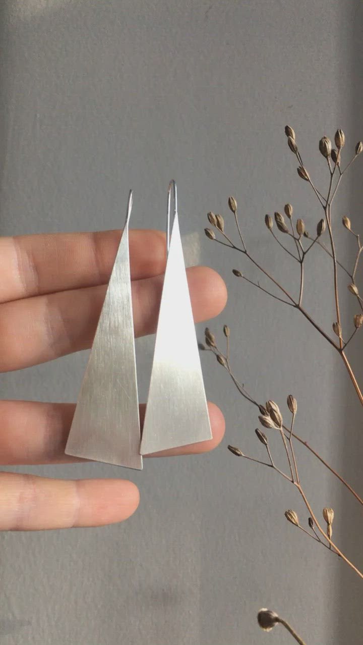 Extra long silver earrings ~ triangle    (made to order)