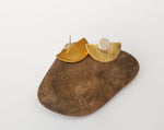 Cargar imagen en el visor de la galería, Mixed metals earrings ~ engraved half circle in brass &amp; fresh silver circle    (made to order)
