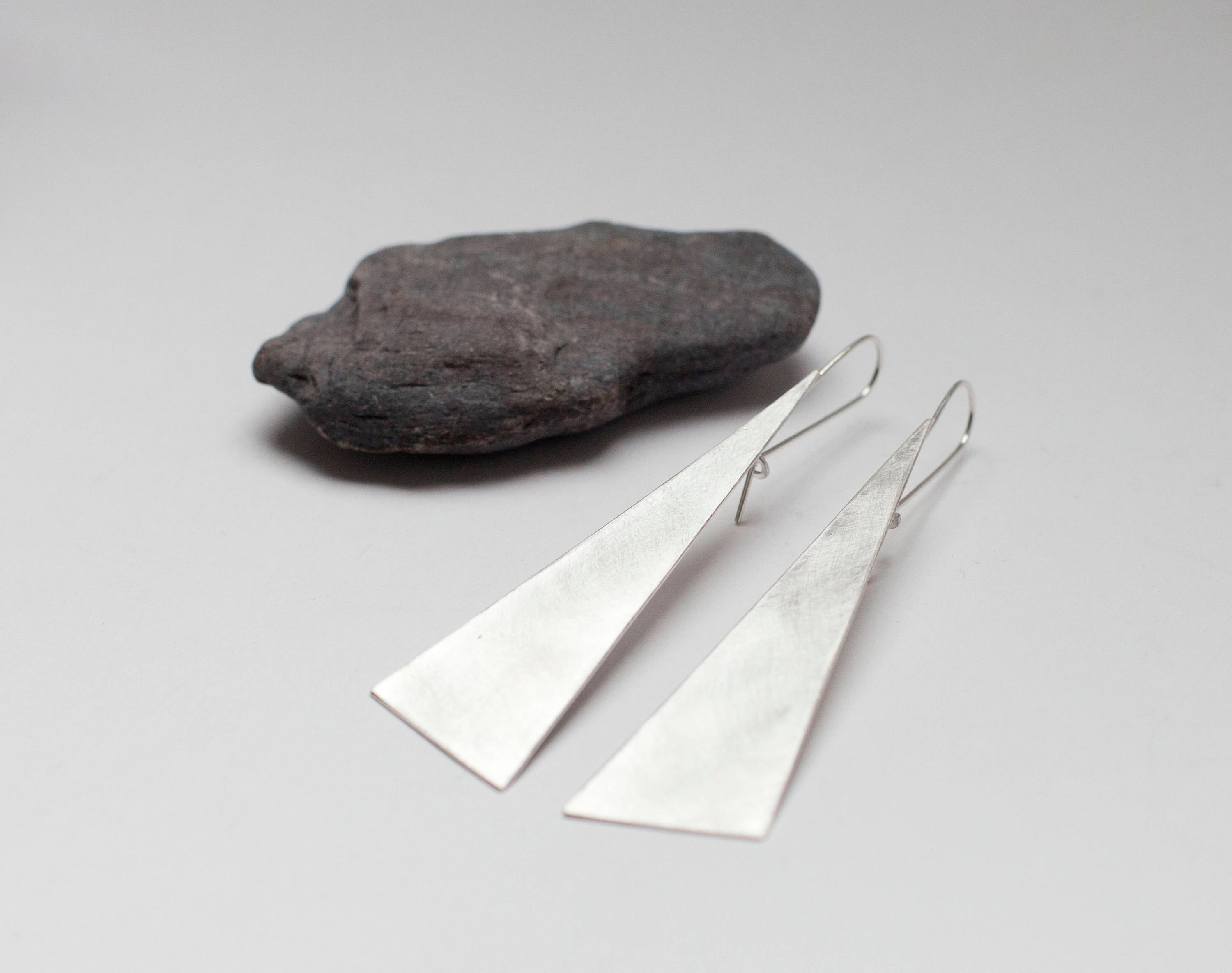 Extra long silver earrings ~ triangle    (made to order)
