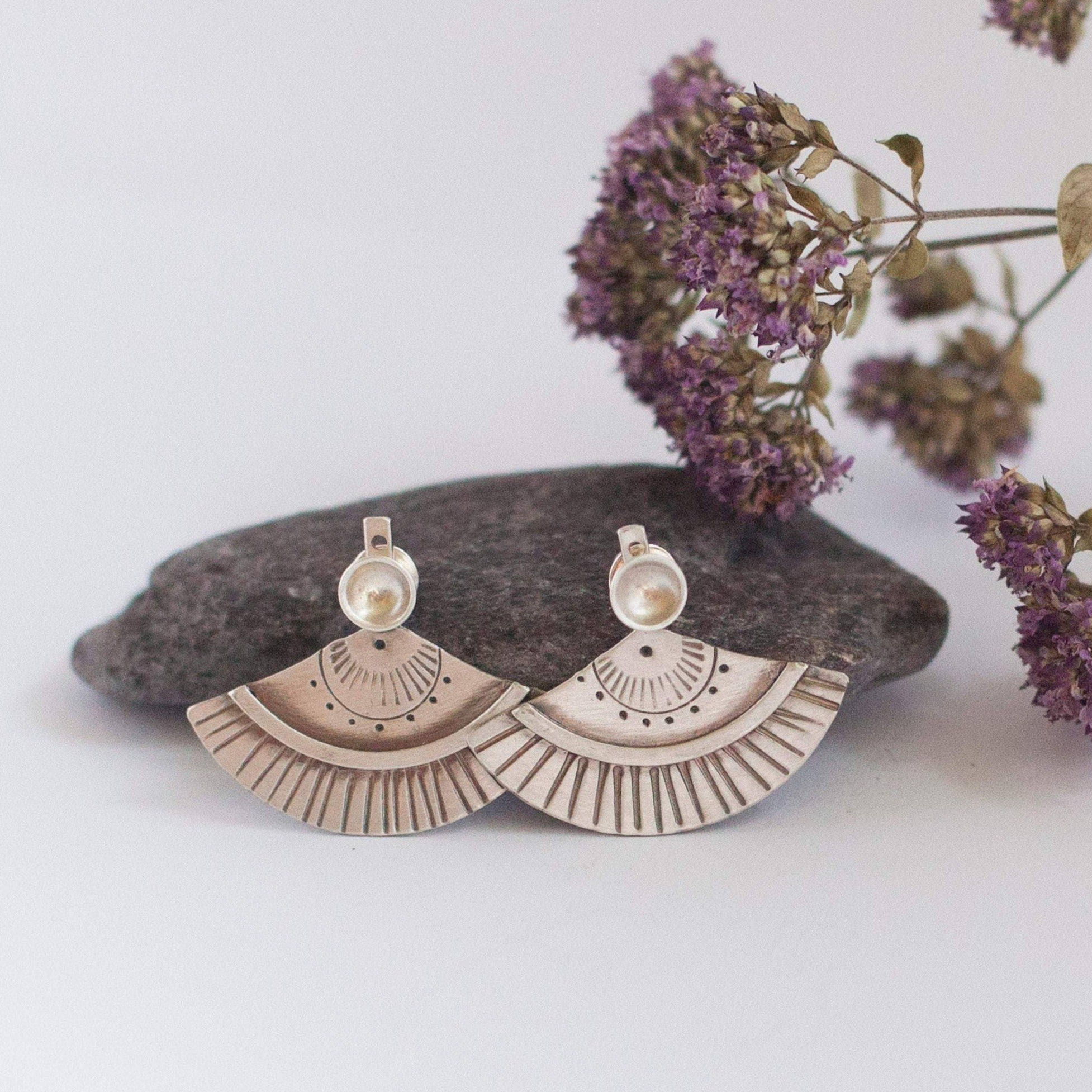 Ear jackets in silver with ethnic patterns    (made to order)