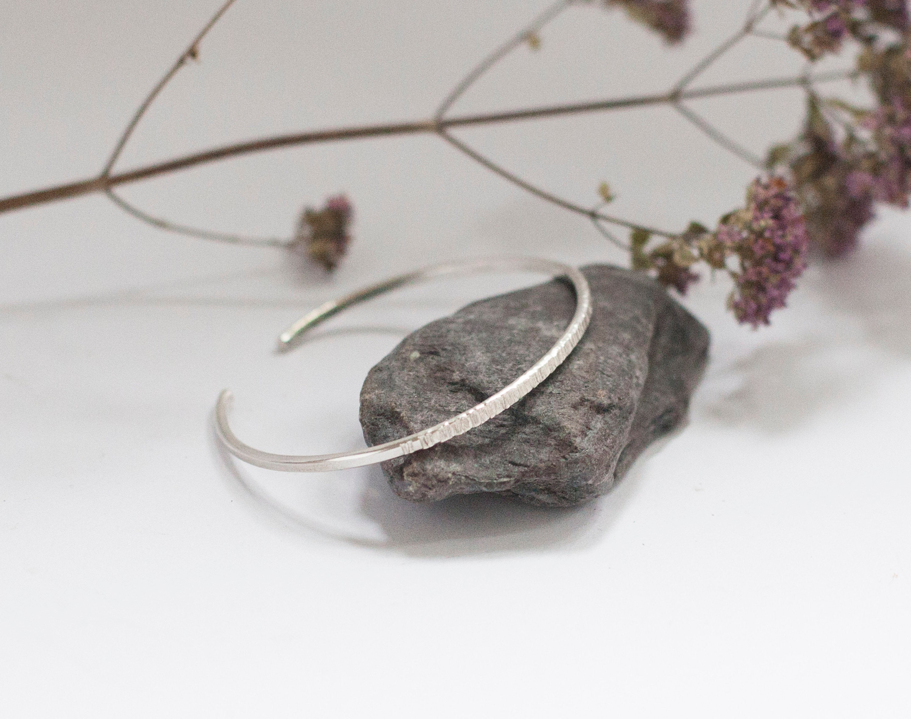 Thin silver bracelet with hammered texture  (made to order)