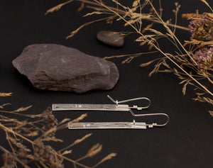 Long silver earrings with branch cut out    (made to order)
