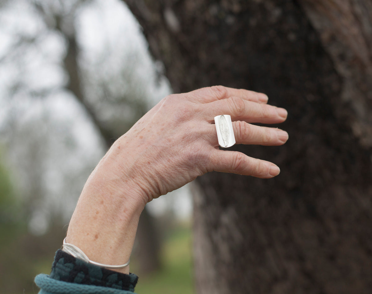 OOAK • Silver ring with casted leaf • size 8 1/2  (in stock, ready to ship)