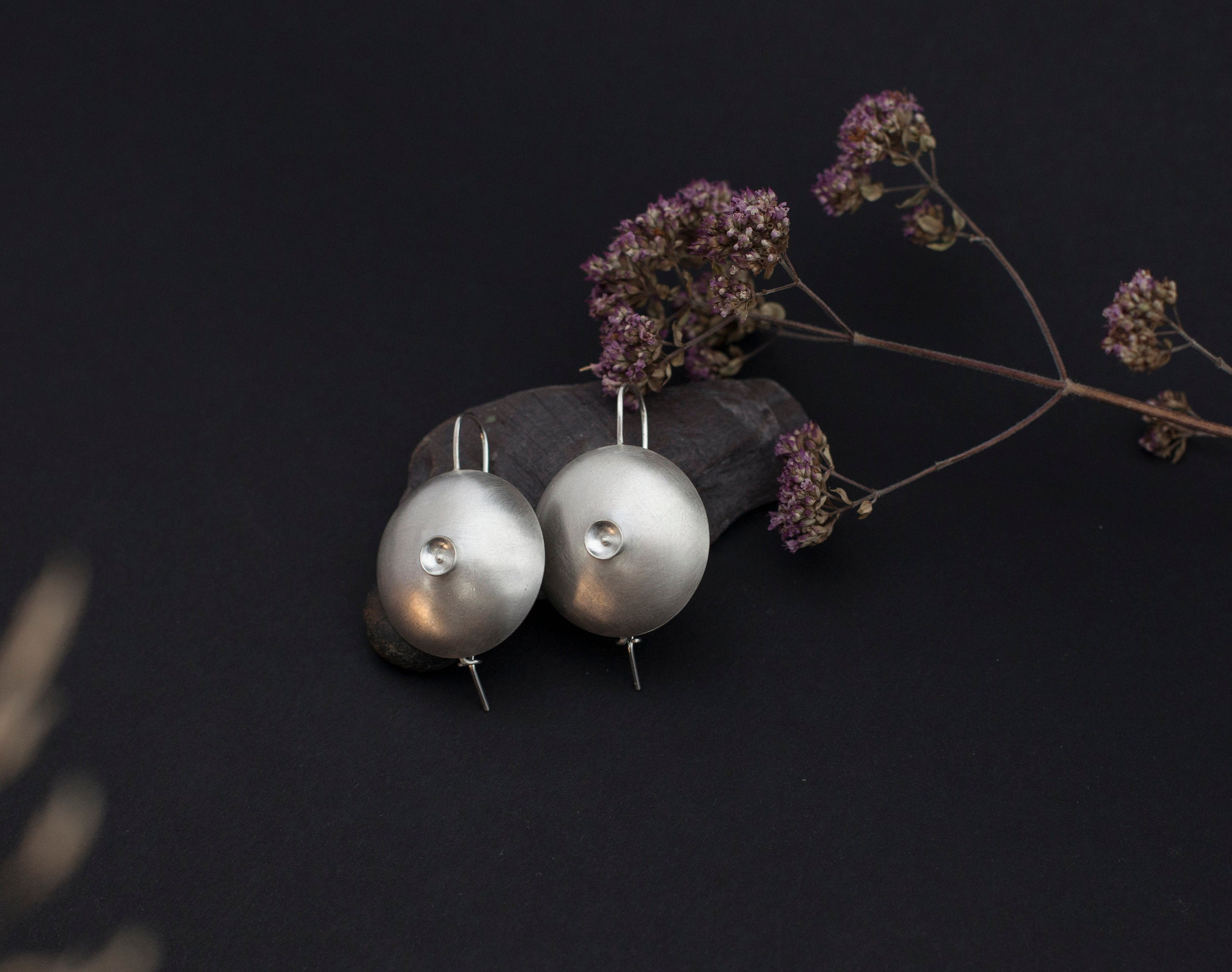 Circle earrings in silver ~ multiple bowls    (made to order)