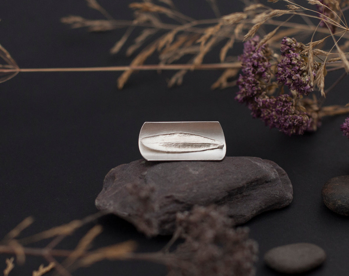 OOAK • Silver ring with casted leaf • size 8 1/2  (in stock, ready to ship)