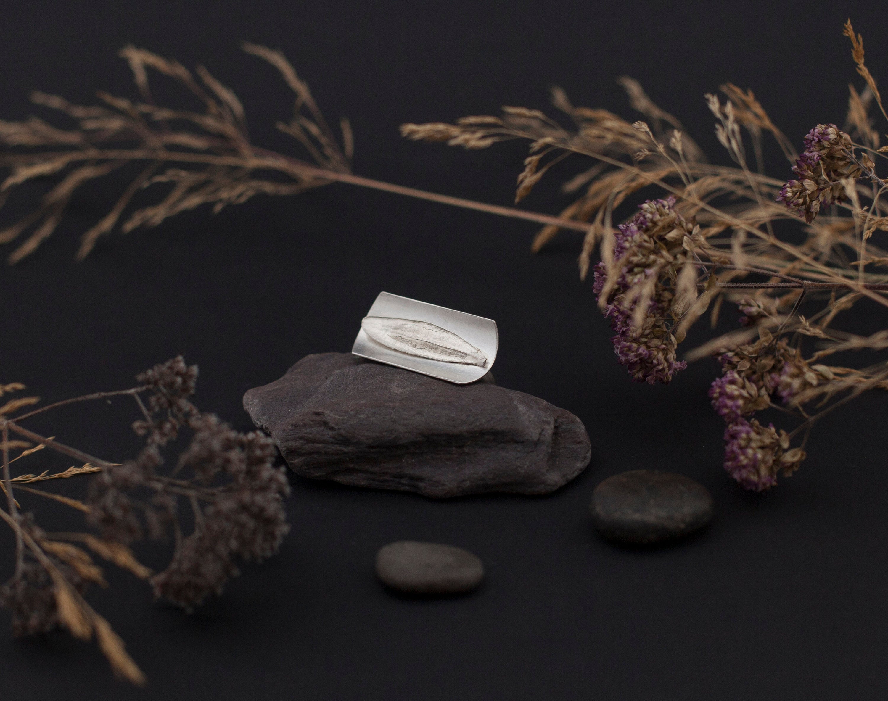 OOAK • Silver ring with casted leaf • size 8 1/2  (in stock, ready to ship)