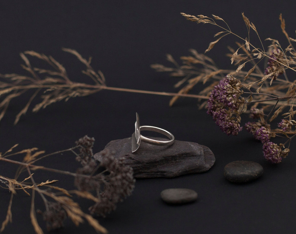 OOAK • Silver ring with casted leaf • size 8 1/2  (in stock, ready to ship)