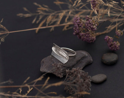 OOAK • Silver ring with casted leaf • size 8 1/2  (in stock, ready to ship)