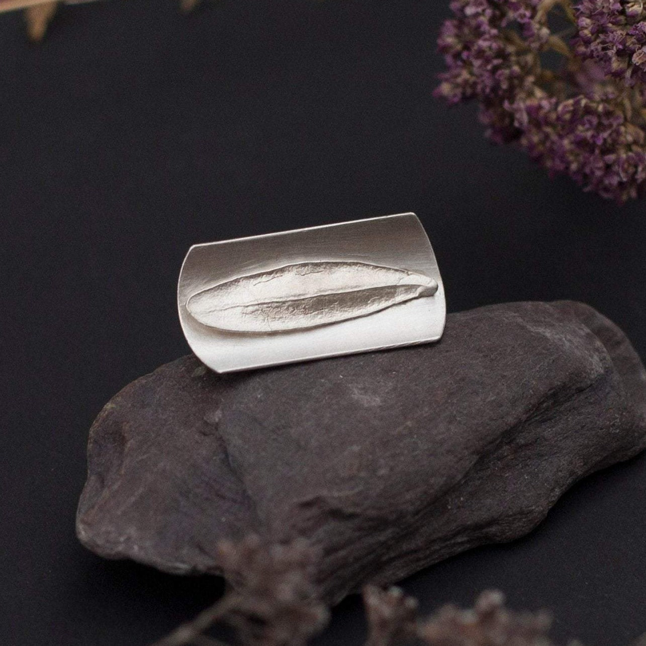 OOAK • Silver ring with casted leaf • size 8 1/2  (in stock, ready to ship)
