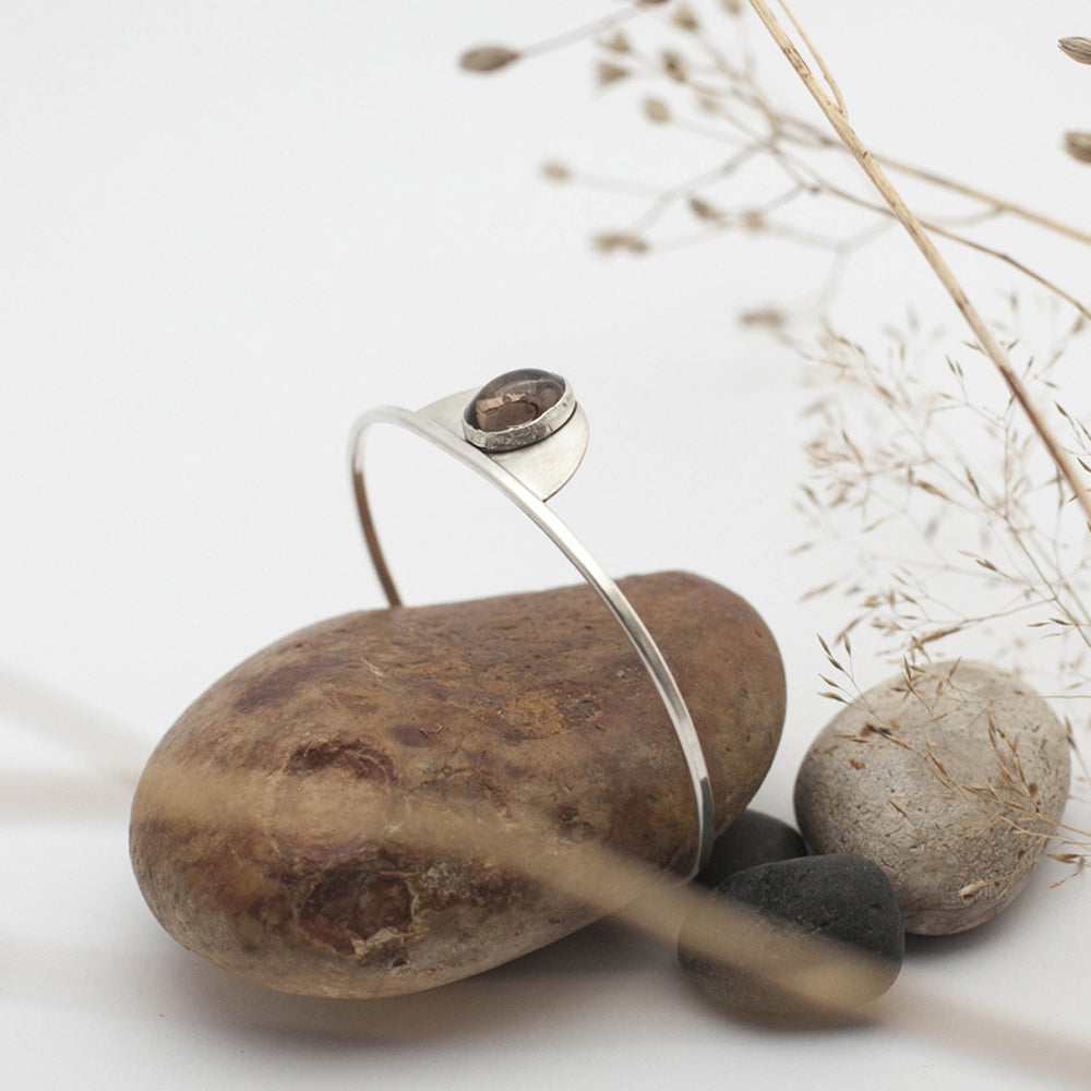 Smoked Quartz Stone Silver Bracelet