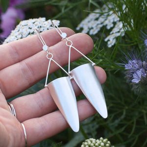 Long silver earrings in volume    (made to order)