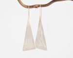 Load image into Gallery viewer, Long triangle earrings in silver with asymmetrical branch cut out    (made to order)
