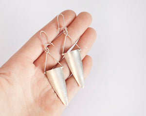 Long silver earrings in volume    (made to order)