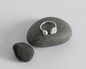 adjustable silver ring ~ moon & pearl    (made to order)