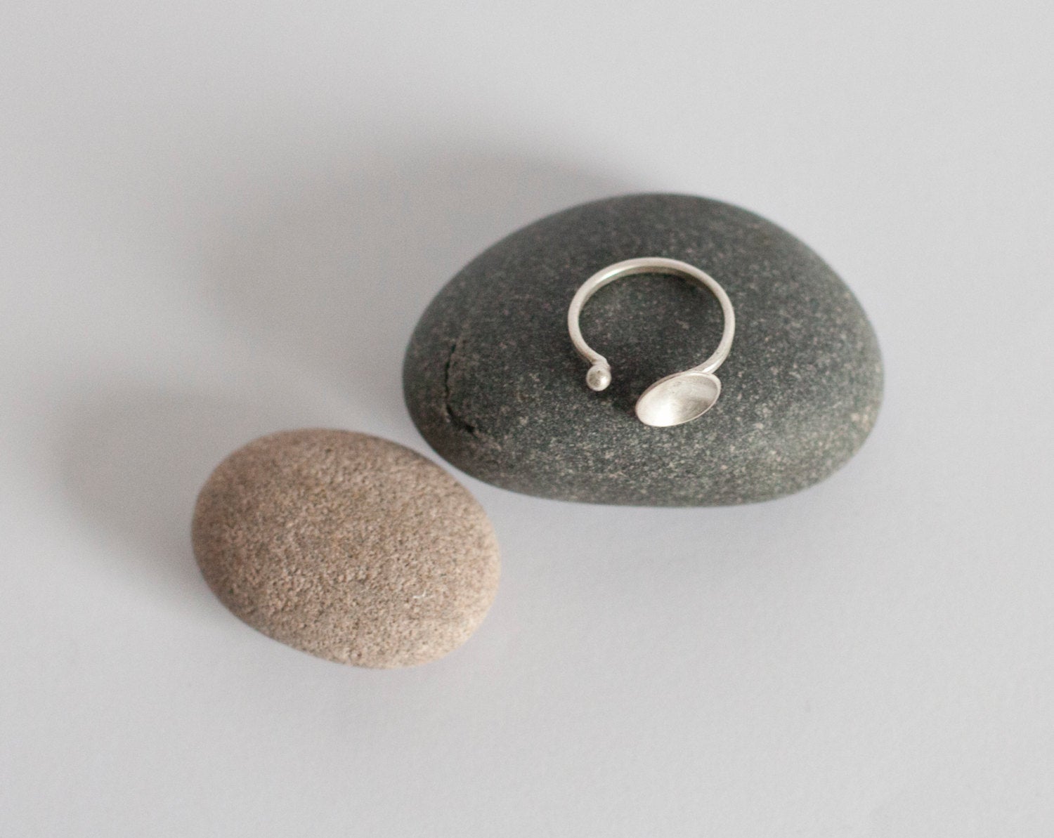 adjustable silver ring ~ bowl and dot    (made to order)